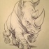 Furious cartoon grey-ink running rhino tattoo design