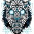 Furious grey-and-blue roaring jaguar muzzle tattoo design