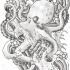 Furious grey chinese-stely octopus tattoo design