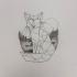 Geometric fox sitting on nature view background tattoo design