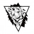 Geometric lion head in black triangle frame tattoo design