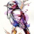 Geometric watercolor bird in purple color tattoo design