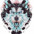 Geometric wolf portrait with turquoise elements tattoo design