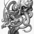 Giant grey octopus and pretty mermaid tattoo design
