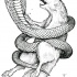 Gigant cobra snake keeping white fighting wolf tattoo design