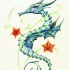 Girly blue-ink seahorse and three red stars tattoo design