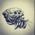 Good black-and-white hermit crab with skull-printed shell tattoo design