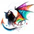 Good black cat with dragon rainbow wings and tail tattoo design