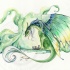 Good green dragon and tiny grey kittens tattoo design
