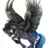 Lindo desenho de tatuagem pegasus em preto-e-azul