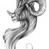 Gorgeous grey-ink ram with curled fur tattoo design