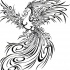 Gorgeous tribal phoenix with fluffy wings and tail tattoo design