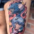 Great anime cartoon tattoo on thigh