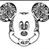 Great black-ink curly-patterned Mickey Mouse head tattoo design