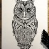 Great black-line owl with floral stomach tattoo design