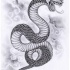 Great black-scaled snake on dense cloudy background tattoo design