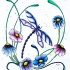 Great blue spring dragonfly surrounded with flowers tattoo design