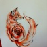 Great fox with rose pring on body tattoo design