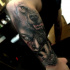 Great tattoo with waoman face and wolf