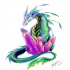 Green-and-blue dragon protecting his purple crystals tattoo design