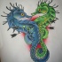 Green-and-blue new school seahorse lovers pierced with arrows tattoo design