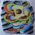 Green-and-red japanese snake and water skull tattoo design