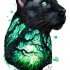Green-eyed panther with green-shining forest print tattoo design