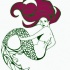 Green-ink burgundy-haired mermaid tattoo design