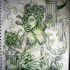 Green-ink cartoon roman medusa gorgona warrior tattoo design by Frost Tattoo