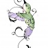 Green curled hummingbird with purple tail and wings tattoo design