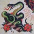 Green old school snake in coffin tattoo design