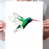 Green red-beak geometric hummingbird tattoo design