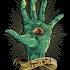 Mão de illuminati zumbi verde com um design de tatuagem de banner