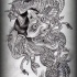 Grey-ink chinese demon and dragon tattoo design