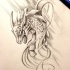 Grey-ink crying dragon head in swirls tattoo design