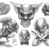 Cinza-tinta demônio clawn enfrenta desenhos de tatuagem