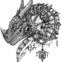 Grey-ink dragon warrior head in armour decorations tattoo design