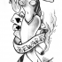 Grey-ink drunk mermaid with cards and banners tattoo design by Mvrh