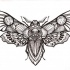 Grey-ink moth with detailed ornament tattoo design