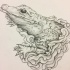 Grey-ink reptile swimming in waves tattoo design