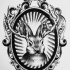 Grey-ink satanic rabbit portrait in mirror frame tattoo design