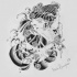 Grey-pencil koi fish splashing in water tattoo design by Maria Ronngren