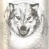 Grey-pencil snarling wolf head in dream catcher frame tattoo design