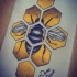 Grey bee in yellow honeycomb mozaic tattoo design