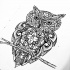 Grey buddhist owl sitting on branch tattoo design