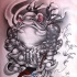 Grey chinese-style frog with bunch of coins tattoo design