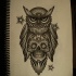 Grey diamond forehead owl and sugar skull tattoo design