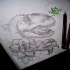 Grey dinosaur portrait with rose tattoo design