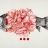 Grey fish with red peony flowers insides tattoo design