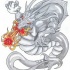 Grey horned demon dragon breathing with red fire tattoo design